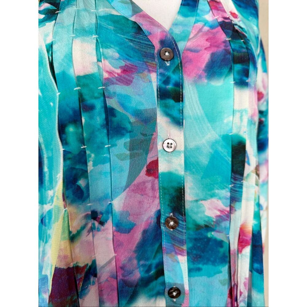 Soft Surroundings Blue Patterned Button Down Blou… - image 4